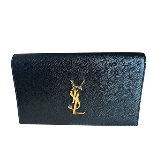 YVES SAINT LAURENT Black Grained Leather Kate
Clutch Bag RETAIL 1,295 - Picture 1 of 10
